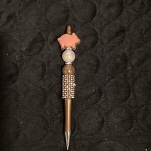 Elegant Beaded Pen with Pig Accent - Gold and Pink